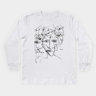 sketched faces Kids Long Sleeve T-Shirt